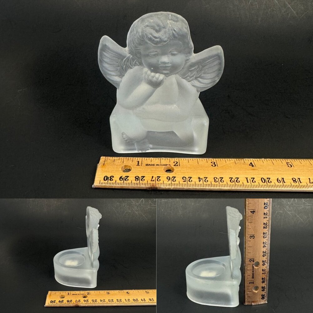 Vtg Penco Clear Frosted Glass Angel Cherub Tea Light Small Candle Holder Figure - Picture 3 of 11